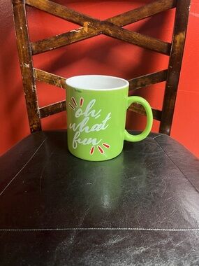 Bright Lime Ceramic Mug with "Oh, what fun" Script - Home Dining